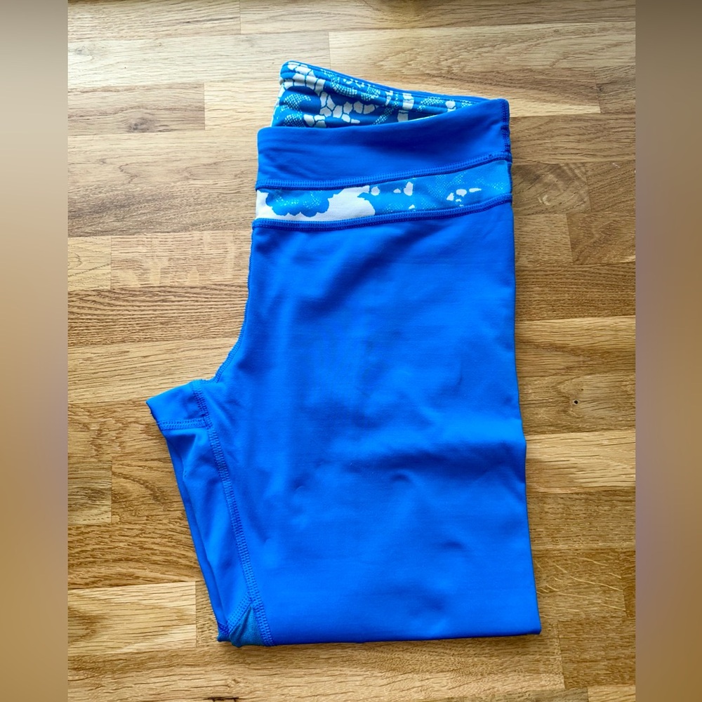 Lululemon Blue Leggings with Floral Trim